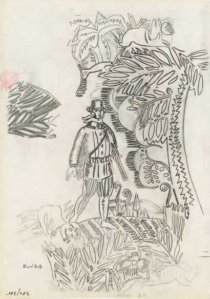 Raoul DUFY (1877-1953) La chasse, vers 1910
Dessin au crayon noir sur papier calque,...