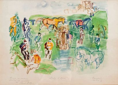 D'après Raoul DUFY Derby d'Epsom, reproduction en couleurs, feuille 32 x 45 cm, belle...