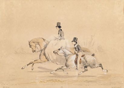 null Lithographie par FORMENTIN et Cie, d'après Alfred de DREUX
Deux cavaliers (Encadrée).
26...