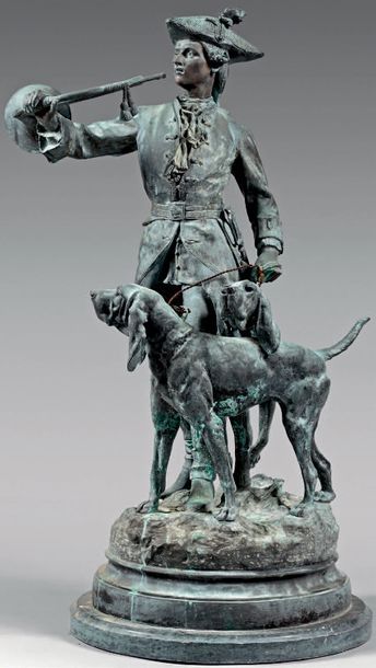 D'après Hyppolite MOREAU et Prosper LECOURTIER Relay picker with two dogs
Large bronze...