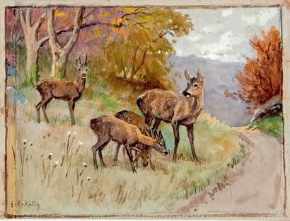 Georges Frédéric ROTIG (1873-1961) Deer
Gouache, signed lower left.
9 x12 cm