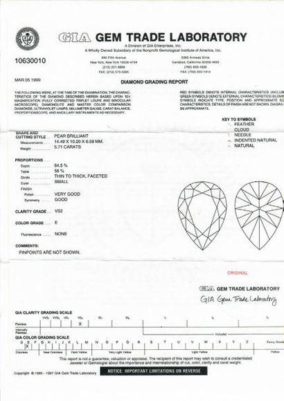  Diamant de forme poire sur papier accompagné: D'un rapport d'analyse du G.I.A n°10630010...