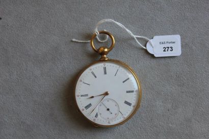 null Pocket watch in 750-thousandths yellow gold, guilloché and monogrammed back,...