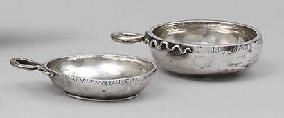 null Two plain silver wine cups with a serpentine handle: one marked "M. Marre. D....
