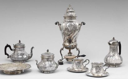 null Tea and coffee set in silver 950 thousandths baluster shape resting on a frame,...