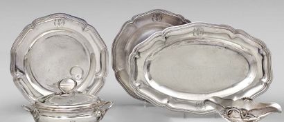 null Set of three dishes in plain silver 950 thousandths, model fillets contours,...