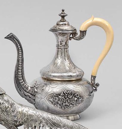 null 950 thousandths sterling silver tea and coffee set in oriental shape with engraved...