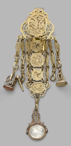 Pomponne chain with five medallions decorated...