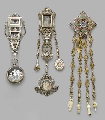 Set of three silver and metal castelains,...