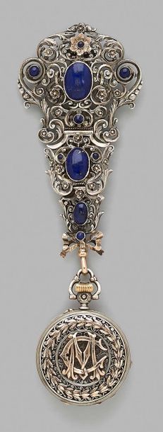 null Openwork silver and vermeil chatelaine decorated with floral patterned scrolls,...
