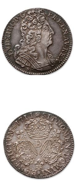 null LOUIS XIV (1643-1715)
Quart d'écu aux trois couronnes. 1711. Lyon.
D. 1570....