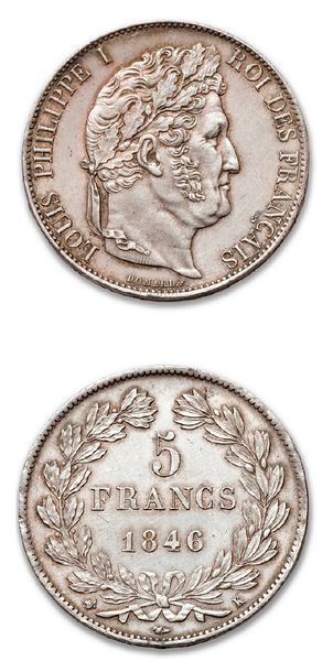 null LOUIS PHILIPPE (1830-1848)
5 francs tête laurée. 1846. Bordeaux.
G. 678a. S...