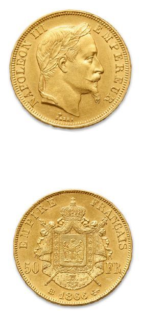 null SECOND EMPIRE (1852-1870)
50 francs or tête laurée. 1866. Strasbourg.
G. 1112.
TTB...