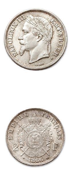null SECOND EMPIRE (1852-1870)
2 francs tête laurée. 1866. Paris.
50 centimes tête...