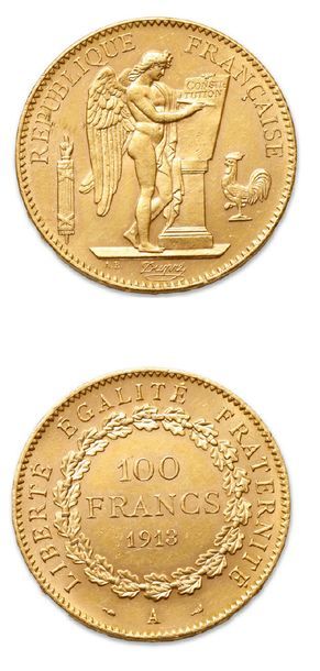 null TROISIÈME RÉPUBLIQUE (1871-1940)
100 francs or. 1913. Paris.
G. 1137a. Brillant...