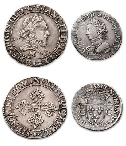 null Teston: 4 exemplaires. Henri II (1554D et 1554M) -
Charles IX (1563A) - Henri...