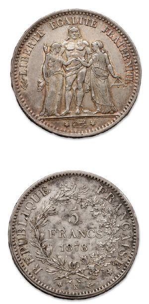 null TROISIÈME RÉPUBLIQUE: 5 francs Hercule: 5 exemplaires. 1874A, 1876A, 1877D et...