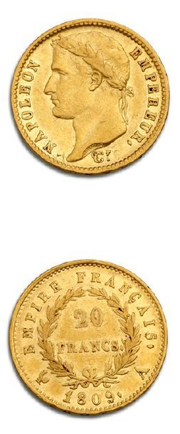 null Type: revers EMPIRE
20 francs or: 2 exemplaires. 1809 et 1810. Paris.
G. 1025....