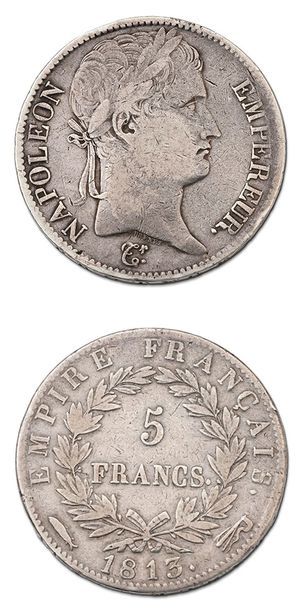 null Type tête laurée, revers EMPIRE
5 francs. 1813. Utrecht.
2 francs. 1813. Utrecht....