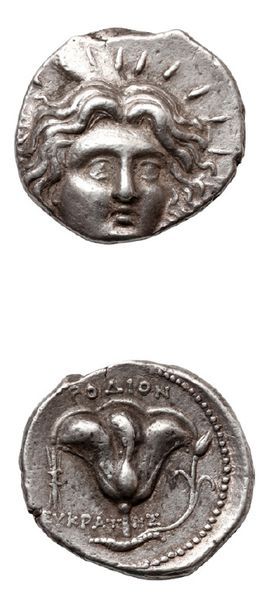 null CARIE, Rhodes (304-166 av. J.-C.)
Tétradrachme. 13,54 g.
Tête d'Hélios de face,...