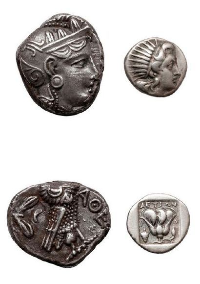 null Lot:
Tétradrachme d'Athènes (338-329 av. J.-C.). 17,22 g.
Drachme de Rhodes...