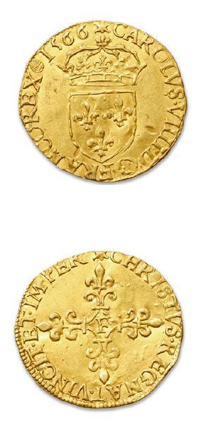 null CHARLES IX (1560-1574)
Écu d'or au soleil. 1566. Angers.
G. 1057.
TTB à sup...