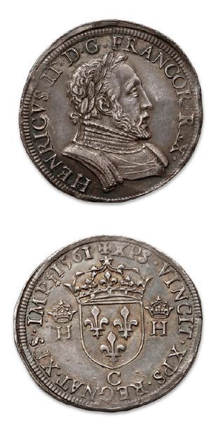 null CHARLES IX (1560-1574)
Teston au nom d'Henri II. 1561. Saint-Lô.
D. 1052.
Rare...