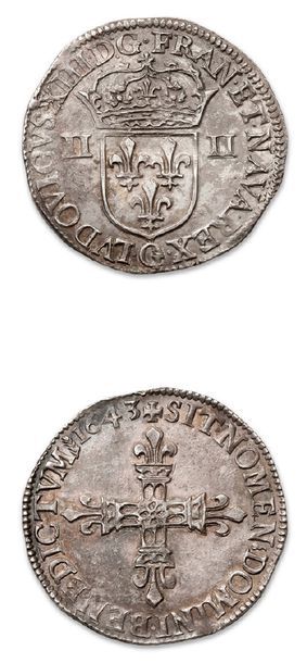 null LOUIS XIII (1610-1643)
Quart d'écu, 1er type. 1643. Poitiers.
D. 1332b. Sup...