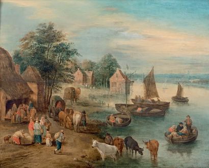Attribué à Théobald MICHAUD (1676-1755) Scènes paysannes: Le retour du marché et...