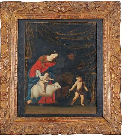 ECOLE FRANCAISE du XVIIe siècle, entourage de Jacques STELLA La Sainte Famille
Huile...