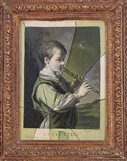 François Xavier VISPRE (1730-1790) Trompe-l'oeil: le jeune flûteur (sic)
Oil on cardboard,...