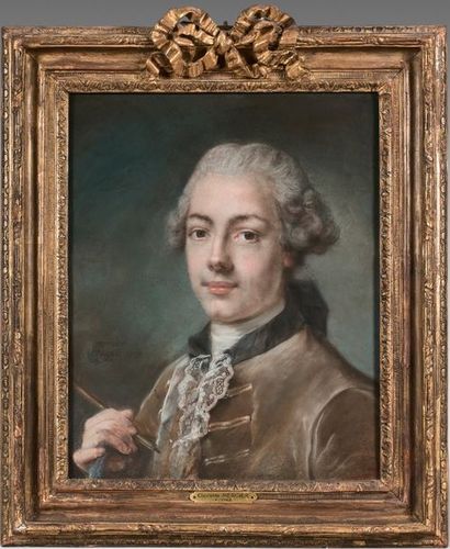 Claude MERCIER (actif entre 1755 et 1762) Autoportrait ou portrait d'un artiste tenant...