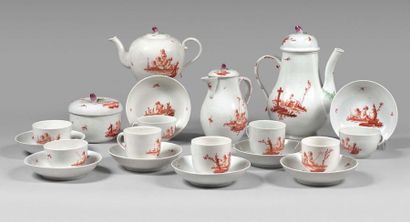MEISSEN Tea and coffee set consisting of a teapot, coffee pot, jug, covered sugar...