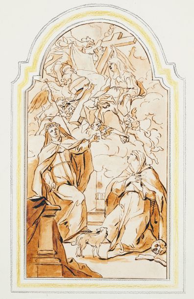 Ecole Italienne du XVIIIe siècle Adoration des Instruments de la Passion, avec sainte...