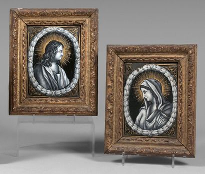 Hélie PONCET (mort en 1667) Deux plaques rectangulaires en cuivre émaillé ornées...