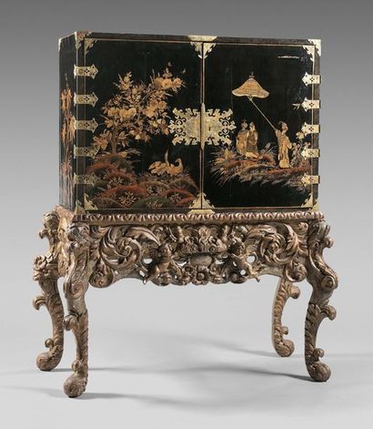 Large cabinet in European lacquer decorated...