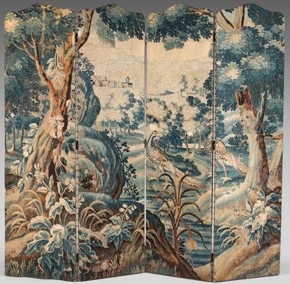 A four-leaf curved screen with a tapestry...