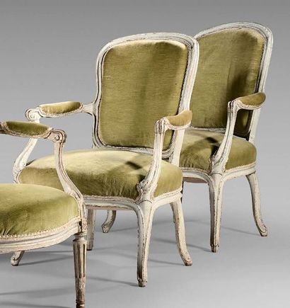Pair of convertible beechwood armchairs with...