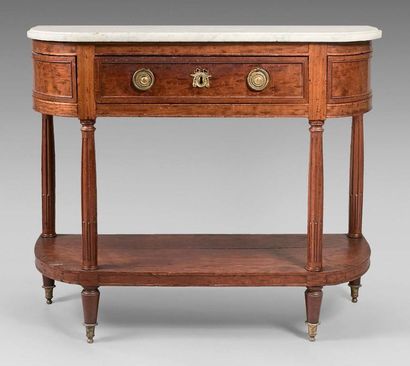 null Sideboard with rounded sides in flamed mahogany opening to a drawer and two...