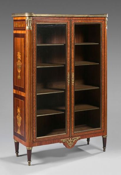 null Showcase inlaid with inlaid urns, furnishings and nets opening in two leaves....