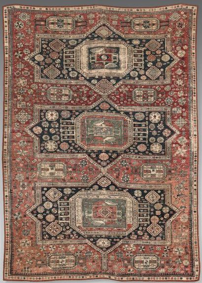 Kazakh carpet decorated with three geometric...