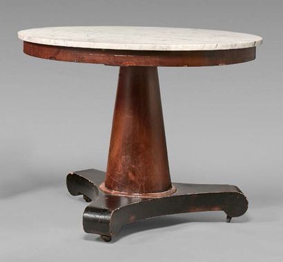Mahogany pedestal table with a conical shaft...