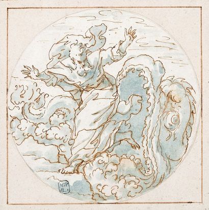 Ecole italienne du XVIIe siècle Jonas et la baleine
Plume, lavis gris bleu. Cachet...