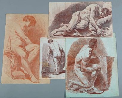 École FRANÇAISE du XVIIIe siècle Four academies of Bloodhounds. 31 x 22 - 47 x 38...