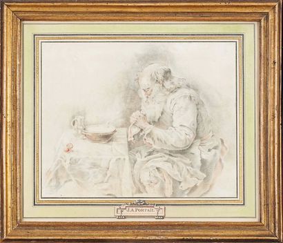 Jacques André PORTAIL (1715-1759) Homme âgé récitant le bénédicité
Pierre noire,...