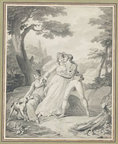 Jean Frédéric CAZENAVE (actif de 1793 à 1843) Le rendez-vous
Plume, black ink, grey...