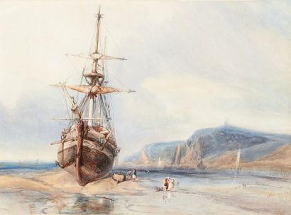 Eugène ISABEY (1803-1886) Watercolour low
tide ship.
36 x 48 cm