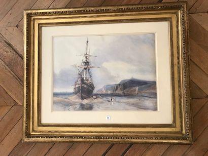 Eugène ISABEY (1803-1886) Watercolour low
tide ship.
36 x 48 cm