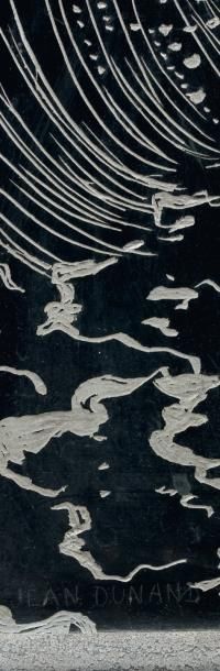 Jean DUNAND (1877-1942) Baigneuse, circa 1929 Laque noire gravée sur panneau et fond...