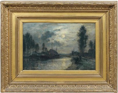 Stanislas LÉPINE (1835-1892) Pêcheurs au clair de lune Huile sur toile, signée en...
